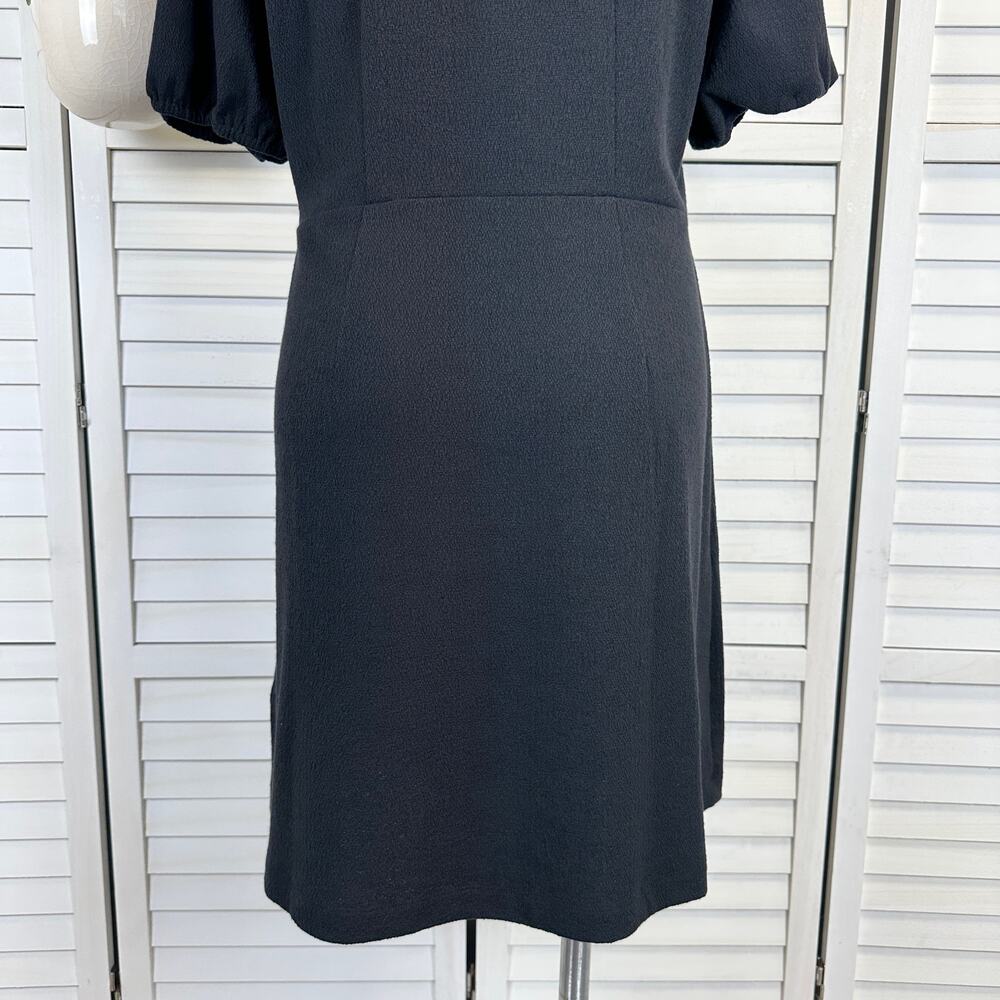 New Madewell Black Cross Front Button Dress Faux Wrap Puff Sleeve Retro Size XL - Picture 9 of 12